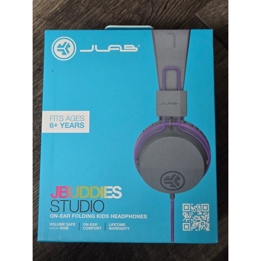 JLab JBuddies Studio Kids Folding On-Ear Headphones Gray Purple 85dB Volume Safe
